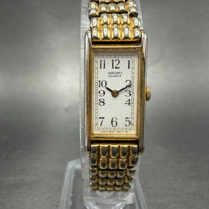 Seiko Tank Watch Women 13mm White Dial Gold Tone Rectangle 2e20-6129 New Battery0