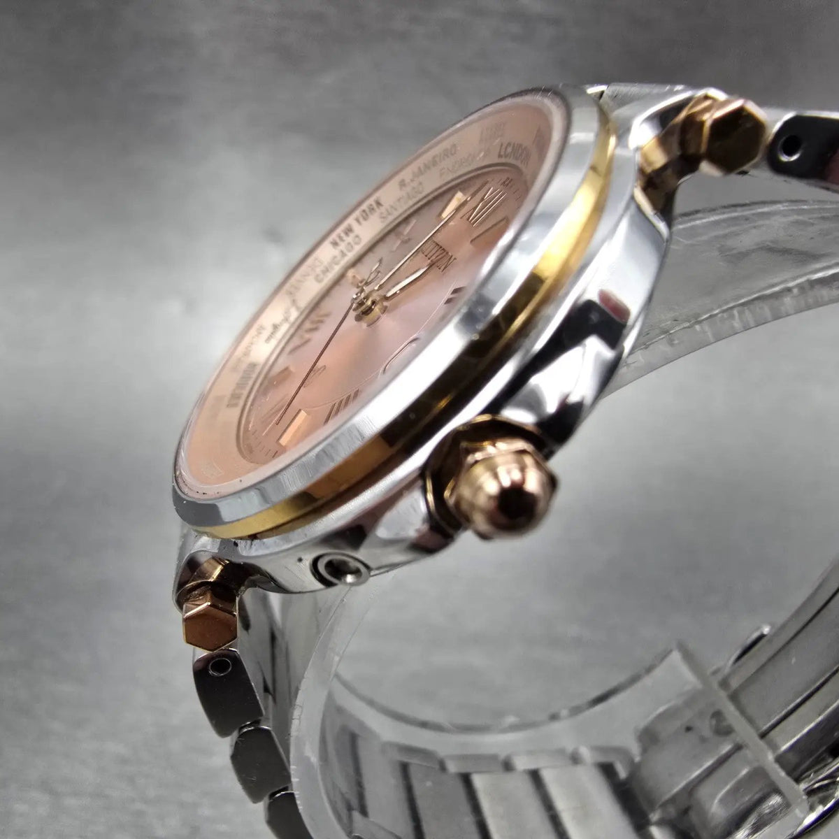 Citizen XC Watch Women 29mm Pink Dial Two Tone Date Atomic Solar Round PARTS3