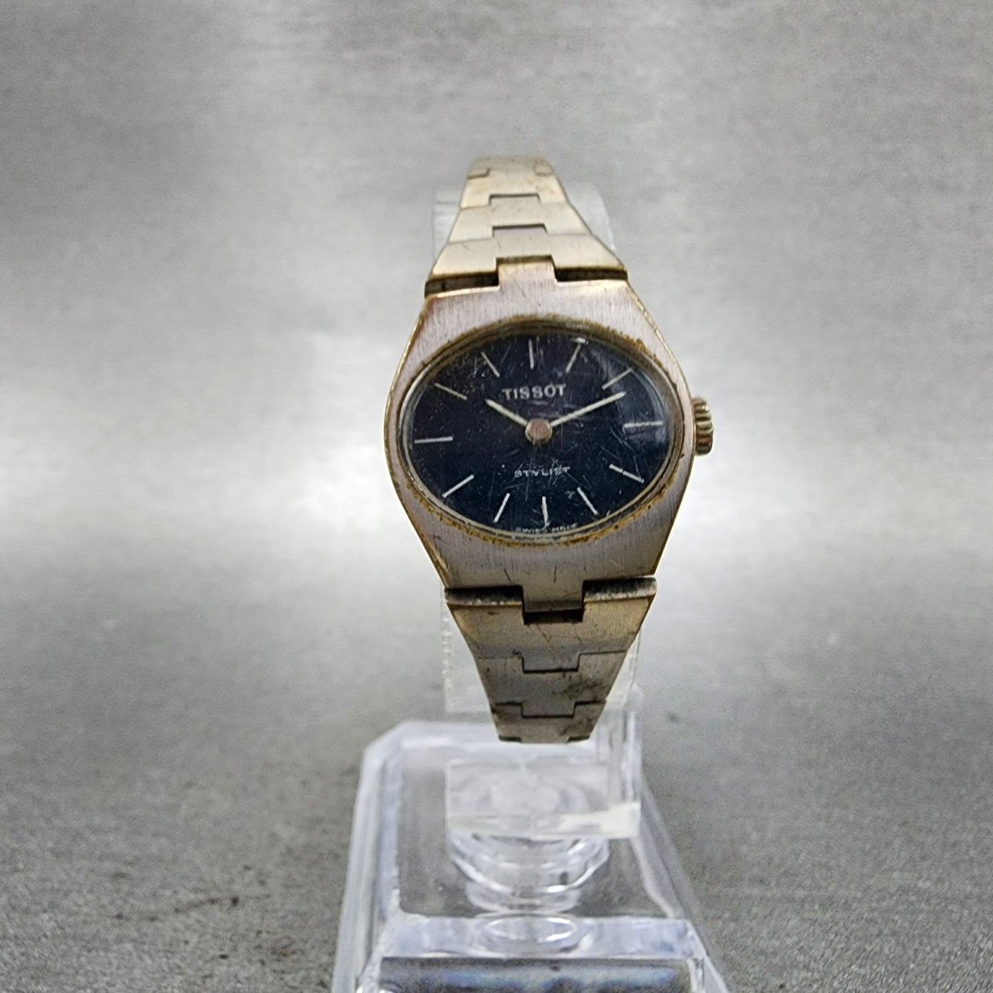 Tissot Stylist Watch Women 21mm Blue Dial Silver Tone Manual Wind PARTS6