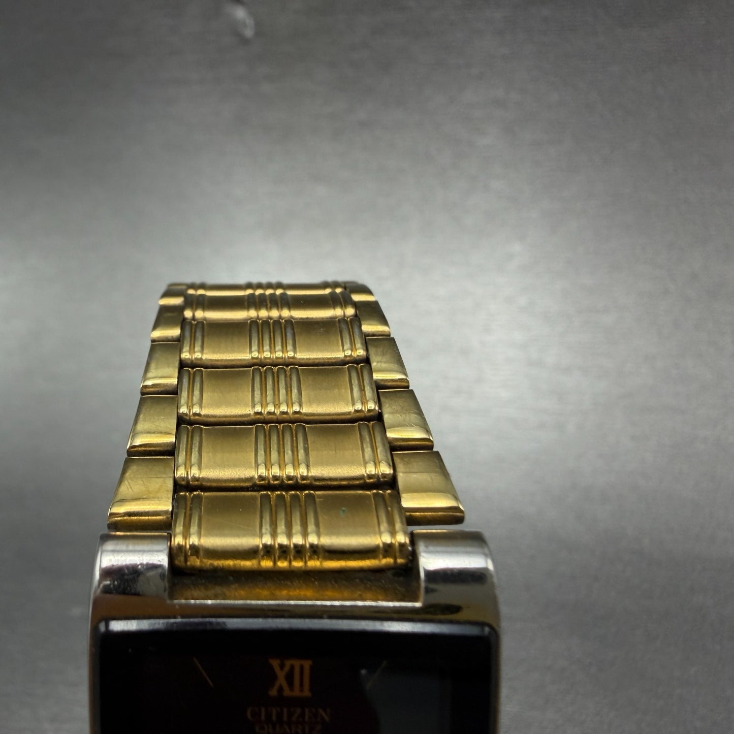Citizen CQ Tank Watch Men 25mm Black Dial Gold Tone 6020-G08334 New Battery VTG4