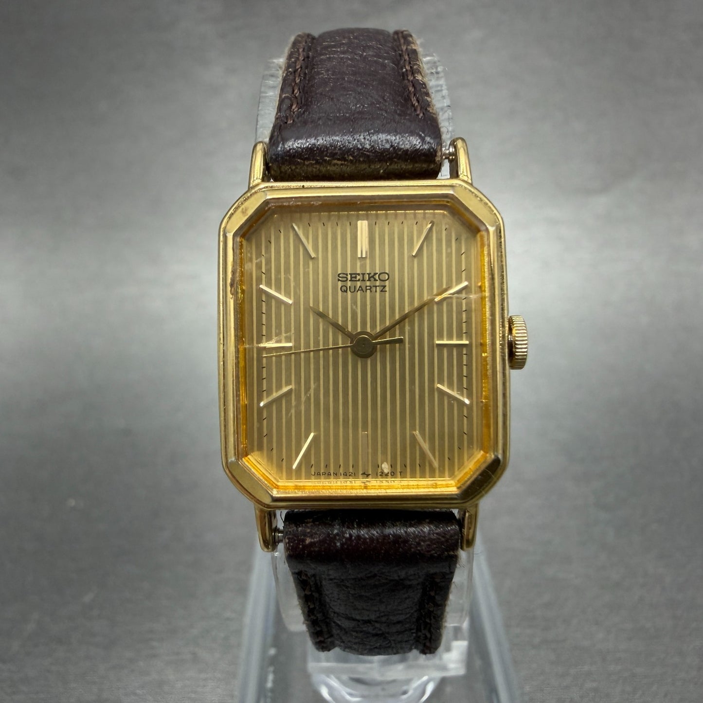 Seiko Tank Watch Women 19mm Champagne Dial Gold Tone 1421-5720 New Battery VTG0