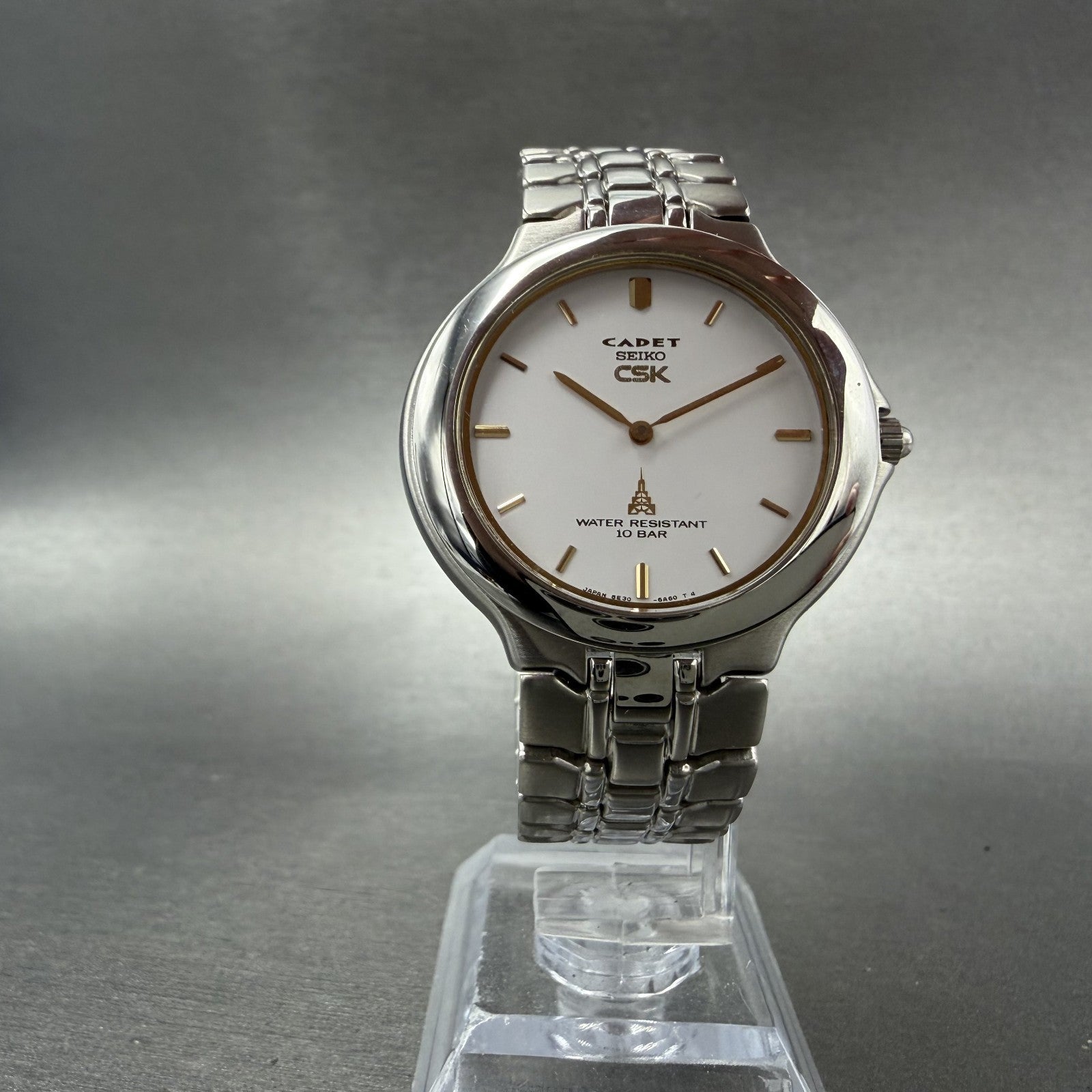 Seiko CSK Cadet Watch Men 35mm White Dial Silver Tone 5E30-6A40 New Battery5