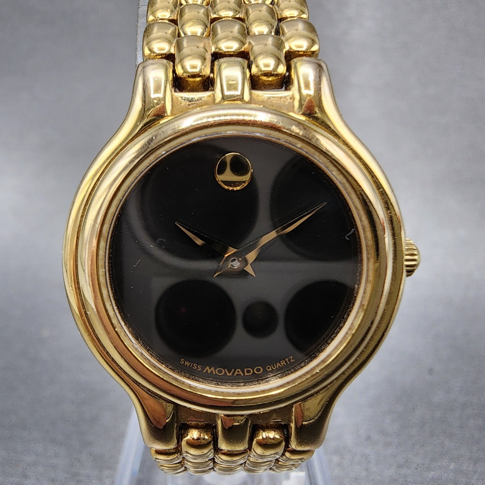 Movado Museum Watch Women 25mm Black Dial Gold Tone Round 87E3817 New Battery1