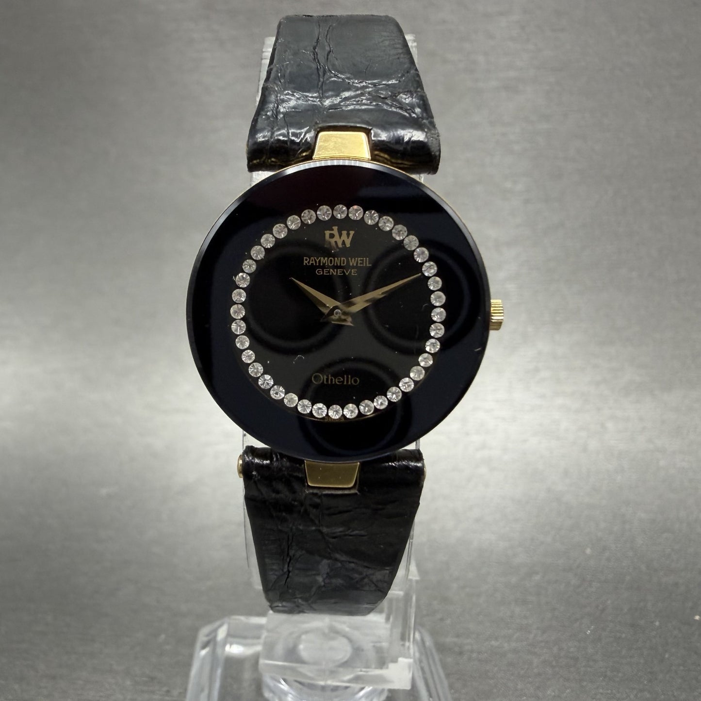 Raymond Weil Othello Watch Women 24mm Black Dial Gold Tone Round 1272 New Batt0