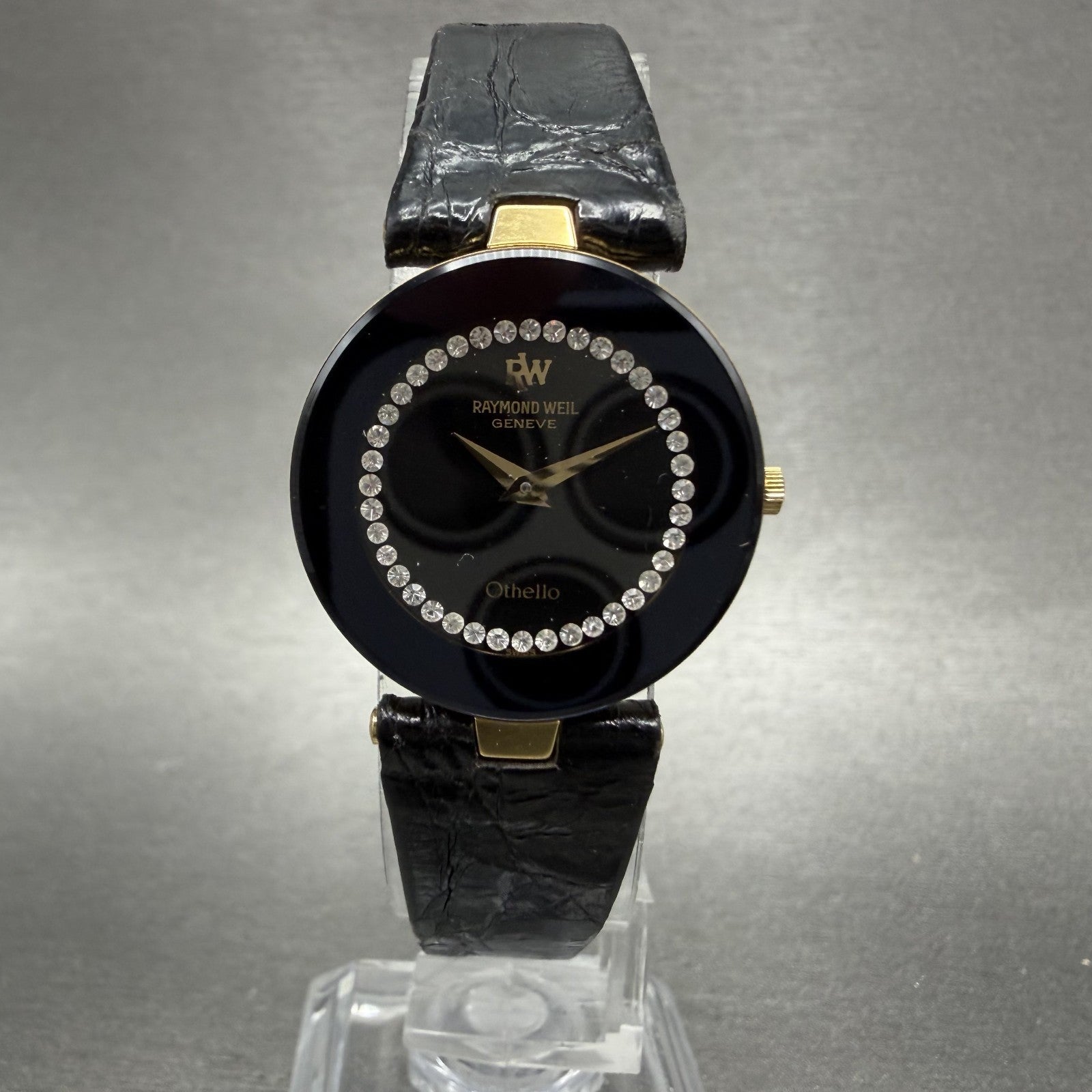 Raymond Weil Othello Watch Women 24mm Black Dial Gold Tone Round 1272 New Batt0
