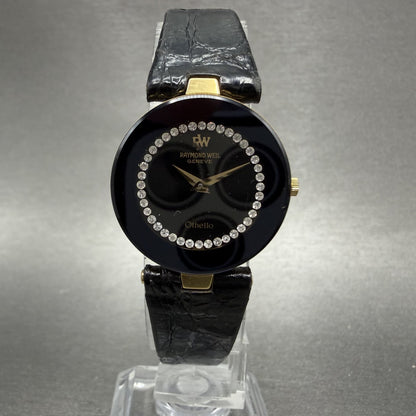 Raymond Weil Othello Watch Women 24mm Black Dial Gold Tone Round 1272 New Batt0