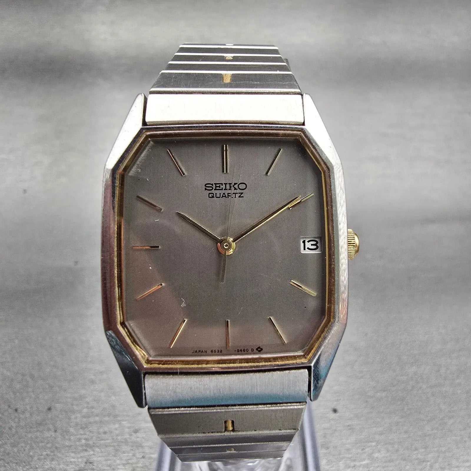 Seiko Watch Men 26mm Silver Dial Silver Tone Date Rectangle 6532-5320 New Batt0