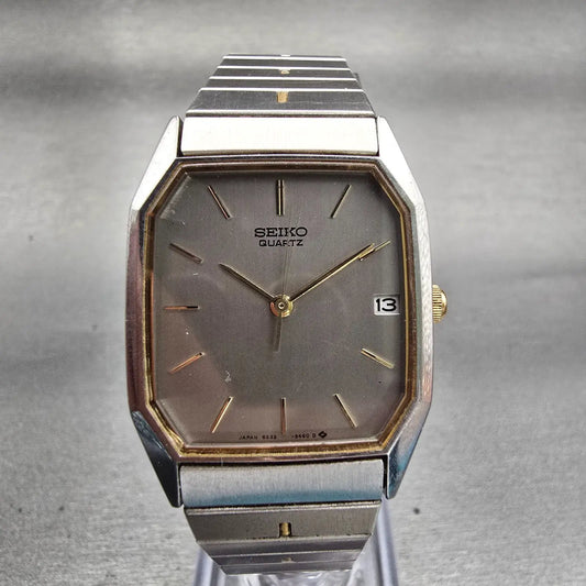 Seiko Watch Men 26mm Silver Dial Silver Tone Date Rectangle 6532-5320 New Batt0