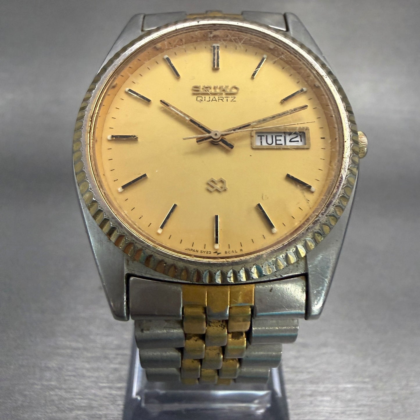 Seiko President Watch Men 35mm Gold Dial Two Tone Daydate 5Y23-8A60 New Battery5