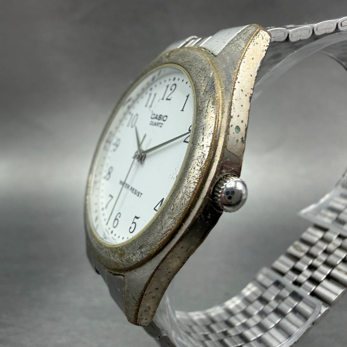 Casio Watch Men 36mm White Dial Silver Tone Round MTP-1129 New Battery Bracelet2