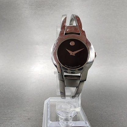 Movado Amorosa Watch Women 24m Black Dial Silver Tone Round 84 E4 1842 NewBat AB5