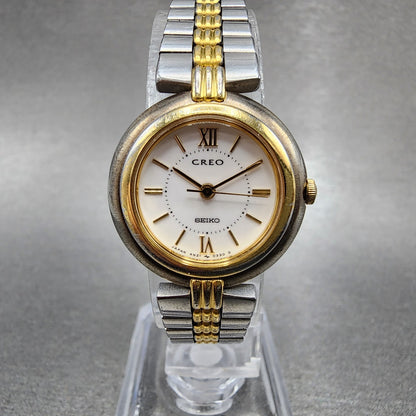 Seiko Creo Watch Women 23mm White Dial Two Tone 4n210140 New Battery0