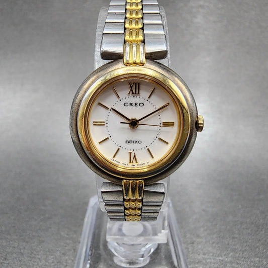 Seiko Creo Watch Women 23mm White Dial Two Tone 4n210140 New Battery0