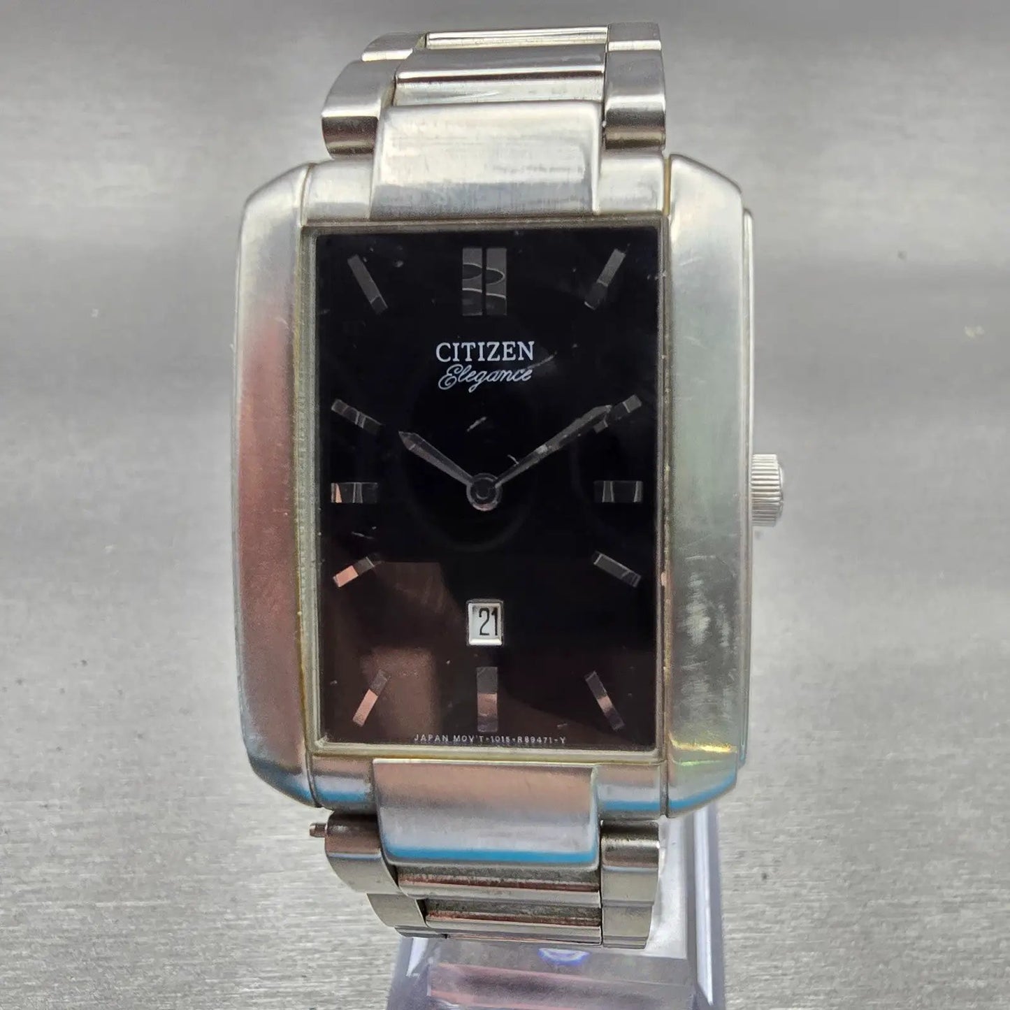 Citizen Elegance Watch Men 28mm Black Dial Silver Tone Date 1015-R32749 New Batt0