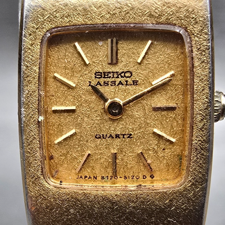 Seiko Lassale Watch Women 15mm Gold Dial Gold Tone Rectangle 5420-5109 New Batt1