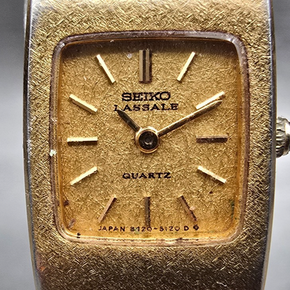 Seiko Lassale Watch Women 15mm Gold Dial Gold Tone Rectangle 5420-5109 New Batt1
