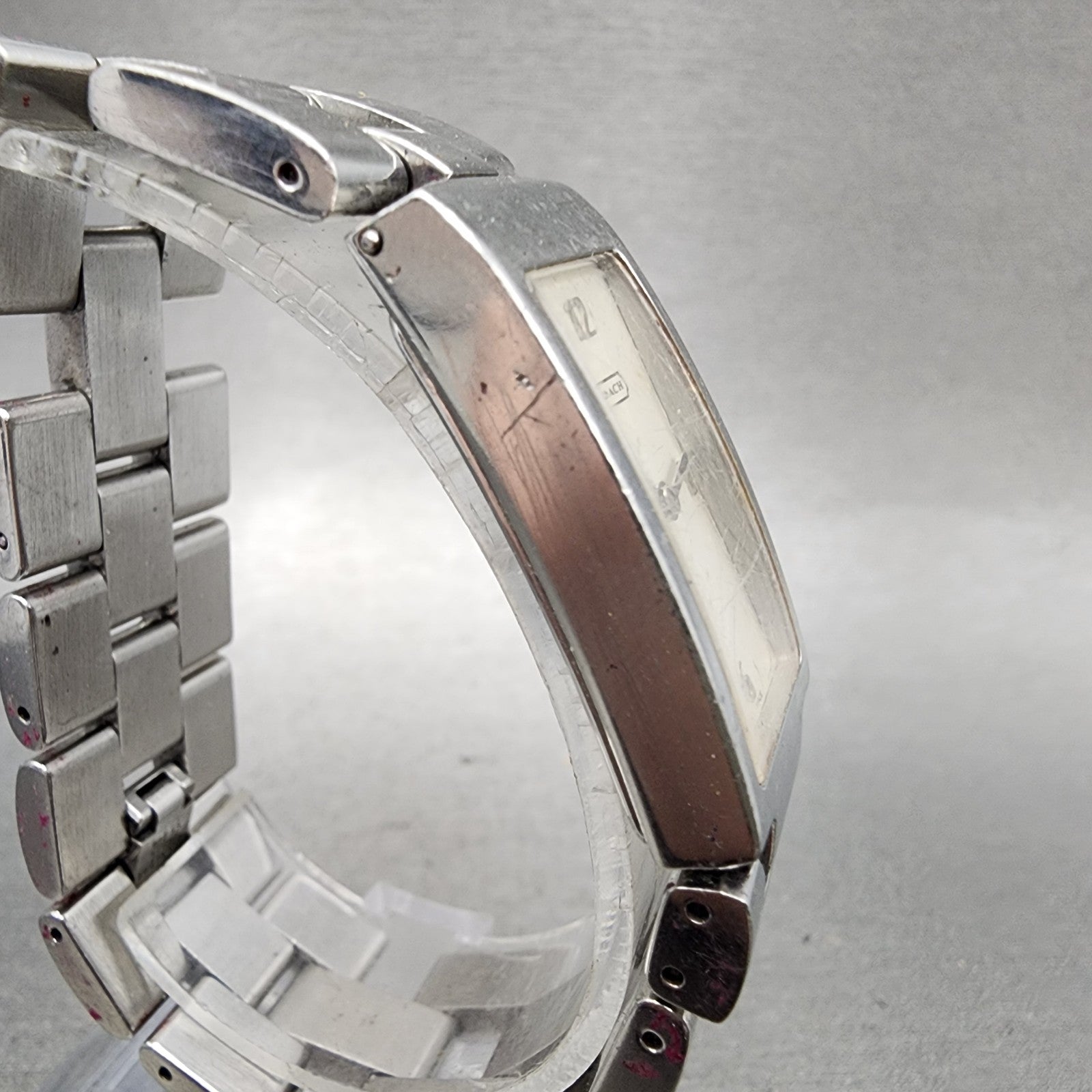 Coach Tank Watch Women 18mm White Dial Silver Tone Rectangle W040 New Battery3