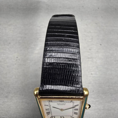 Seiko Tank Watch Men 26mm White Dial Gold Tone Rectangle 5P30-5A89 New Battery4