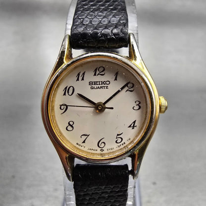Seiko Watch Women 20mm Ivory Dial Gold Tone Round 2Y01-0A19 New Battery Vintage0