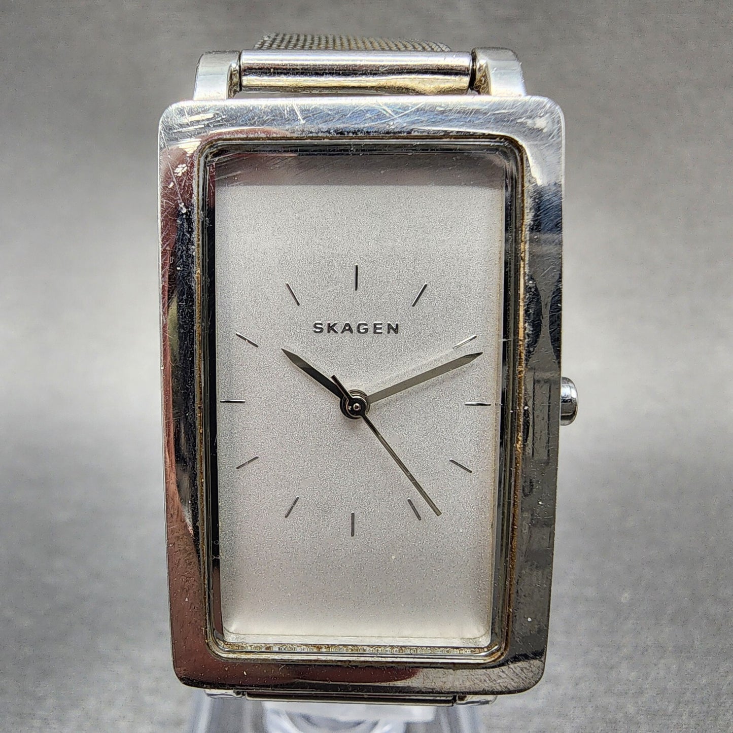 Skagen Hagen Tank Watch Men 22mm Silver Dial Stainless Steel Rectangle New Batt1