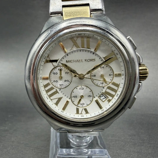Michael Kors Camile Chrono Watch Women 43mm White Dial Two Tone Date MK-5653 ABC0
