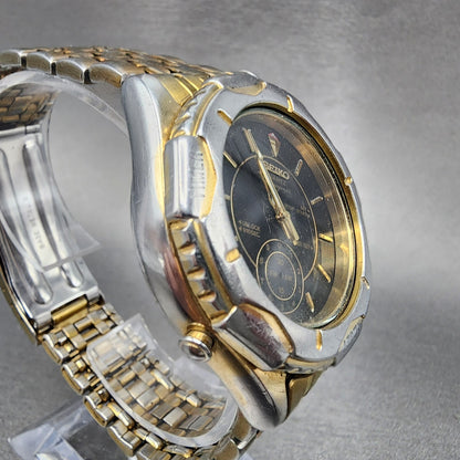Seiko Chronograph Watch Men 39mm Black Dial Gold Tone Alarm 8V20-7000 PARTS