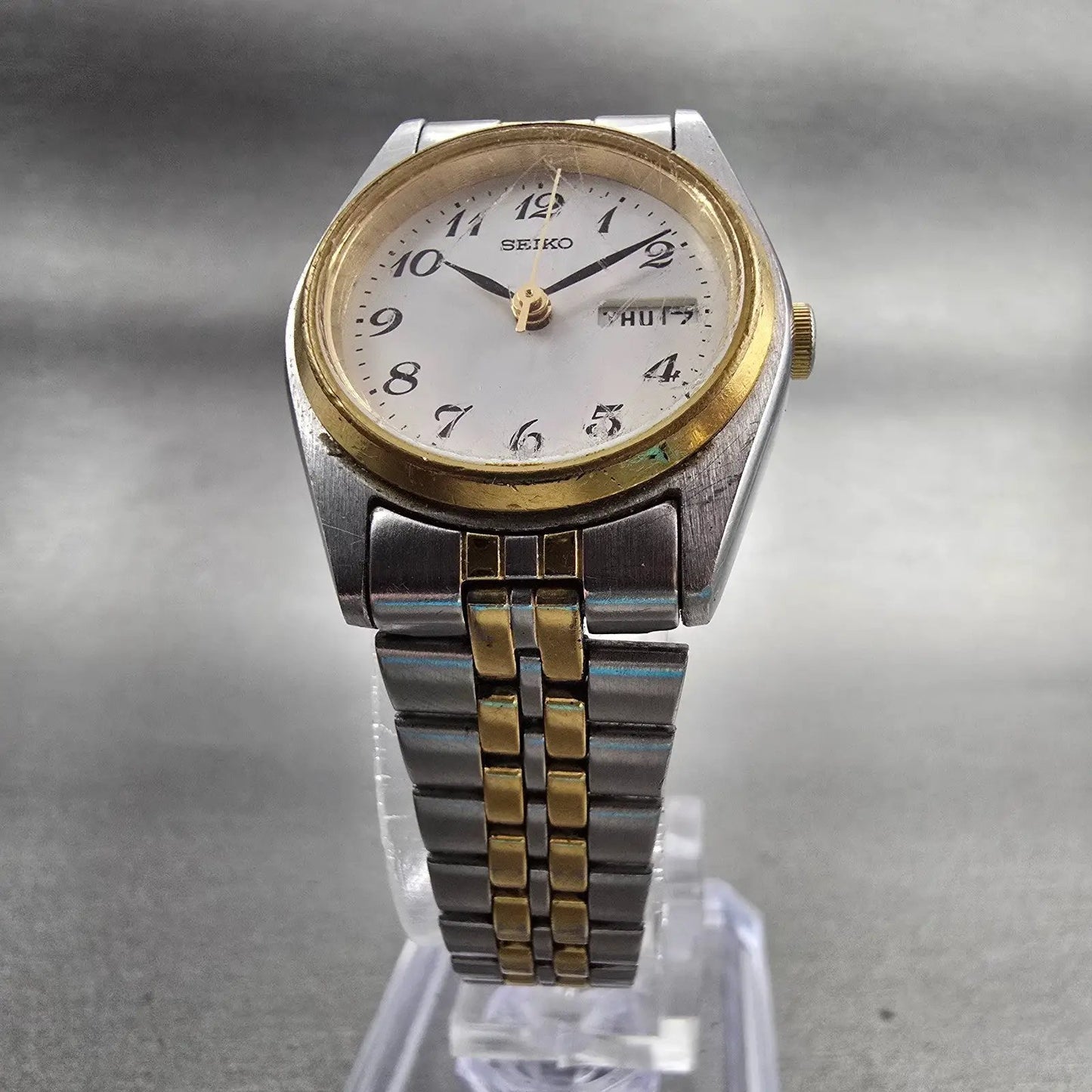 Seiko Watch Women 24mm White Dial Two Tone Daydate Round 7N83-0011 New Battery5