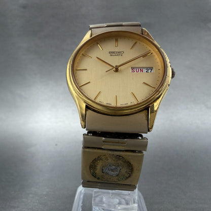 Seiko Watch Men 34mm Champagne Dial Gold Tone Daydate Round New Battery B8705