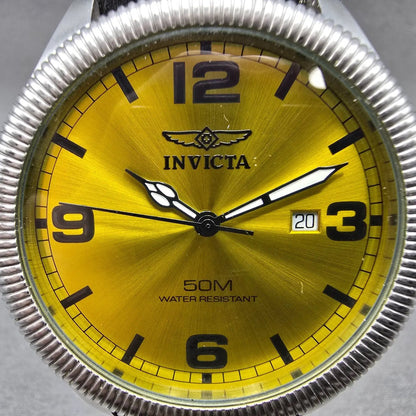 Invicta Watch Men 45mm Yellow Dial Silver Tone Date Round 1462 New Battery1