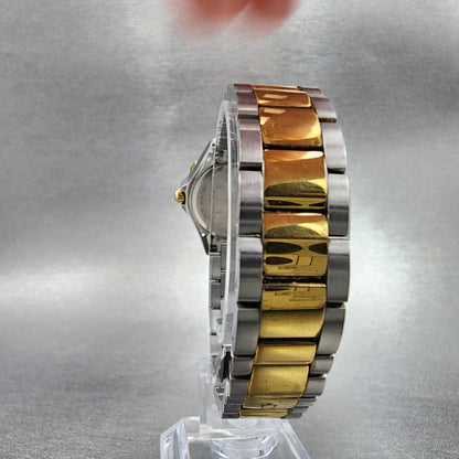 Bulova Crystal Watch Women 28mm MOP Dial Two Tone Round 98R236 New Battery7