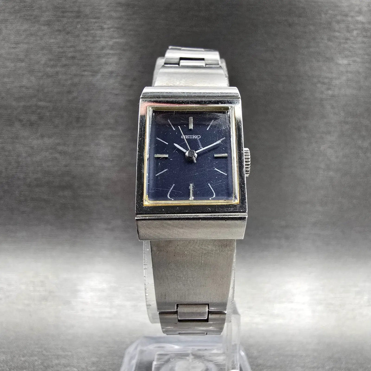 Seiko Watch Women 16mm Blue Dial Silver Tone Rectangle 1104-3409 Manual Wind5