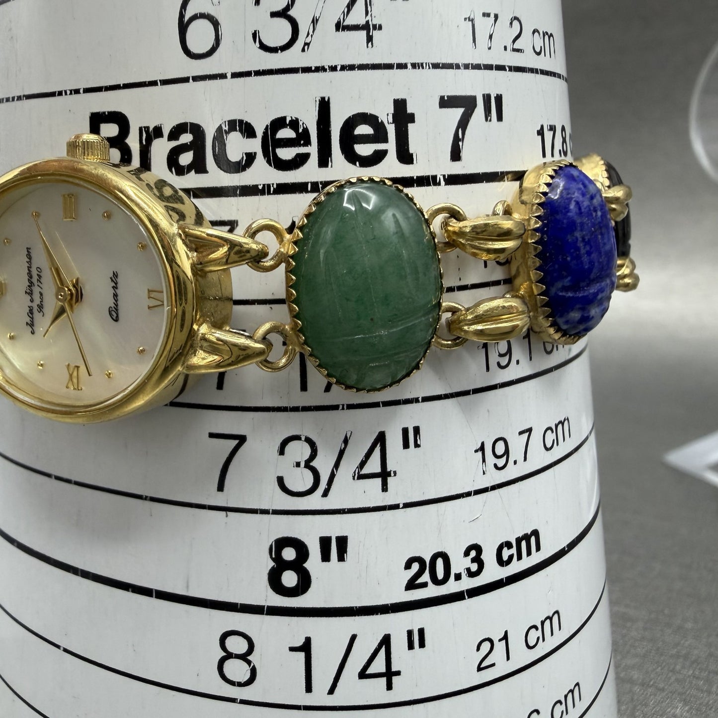 Jules Jurgenson Watch Women 19mm MOP Dial Gold Tone Oval Gem Stones New Battery10