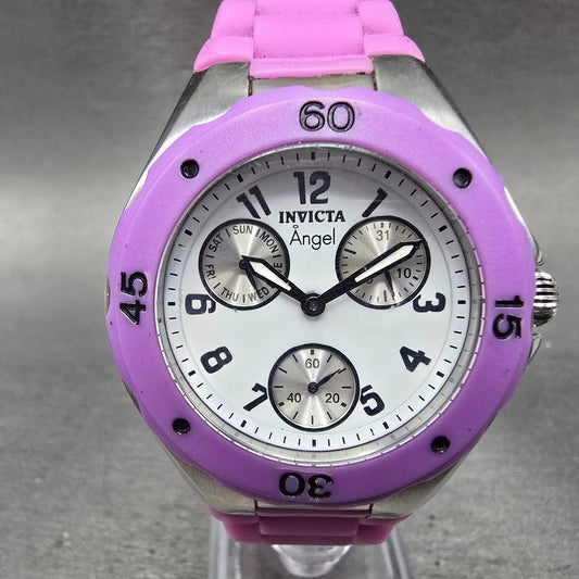 Invicta Angel Dive Watch Women 38mm White Dial Steel Purple Daydate 0698 New Bat0