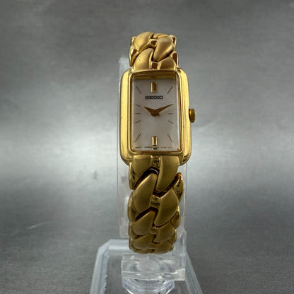 Seiko Tank Watch Women 15mm MOP Dial Gold Tone Rectangle 1F20-0AC0 New Battery5