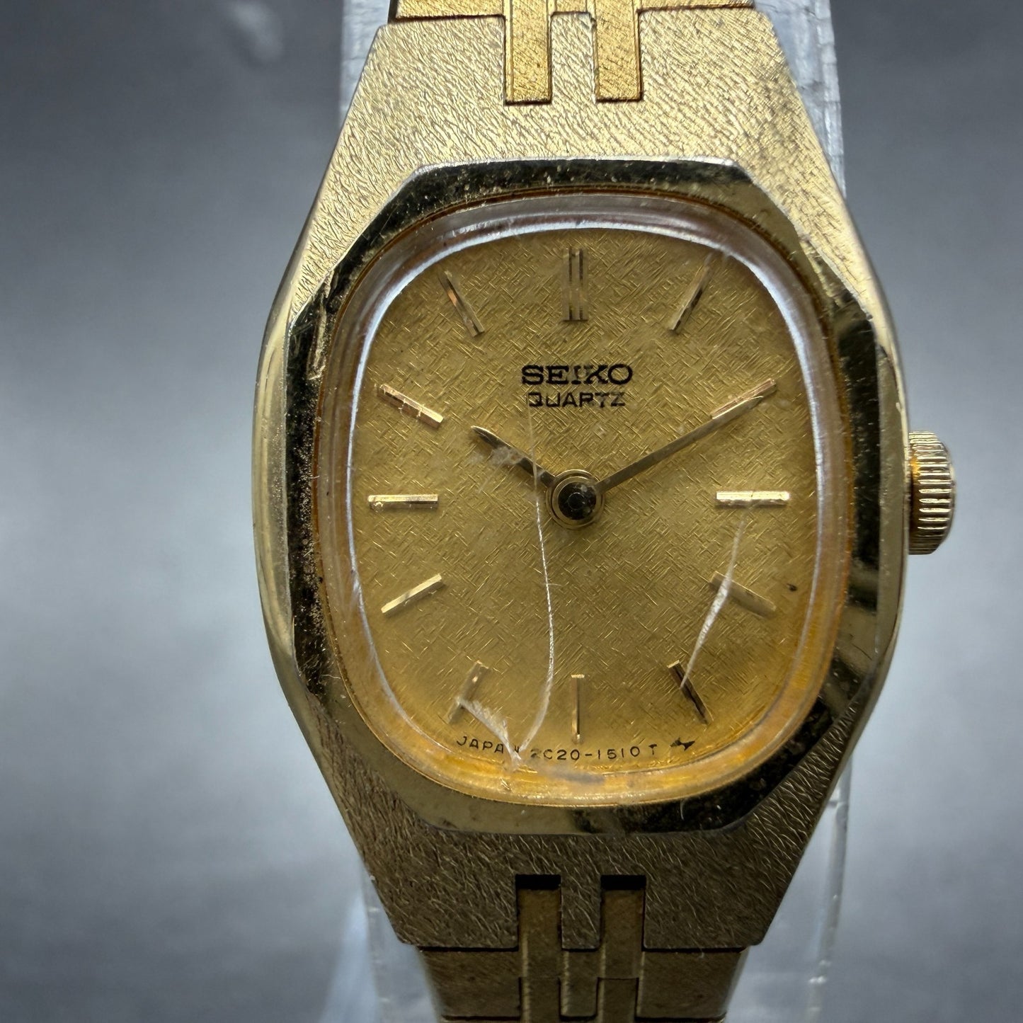 Seiko Watch Women 17mm Champagne Dial Gold Tone Rectangle 2C20-5749 New BatteryF1