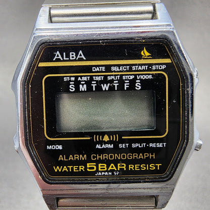 Seiko ALBA Digital Watch Men 31mm LCD Alarm Chrono Silver Tone Y7994750 PARTS2