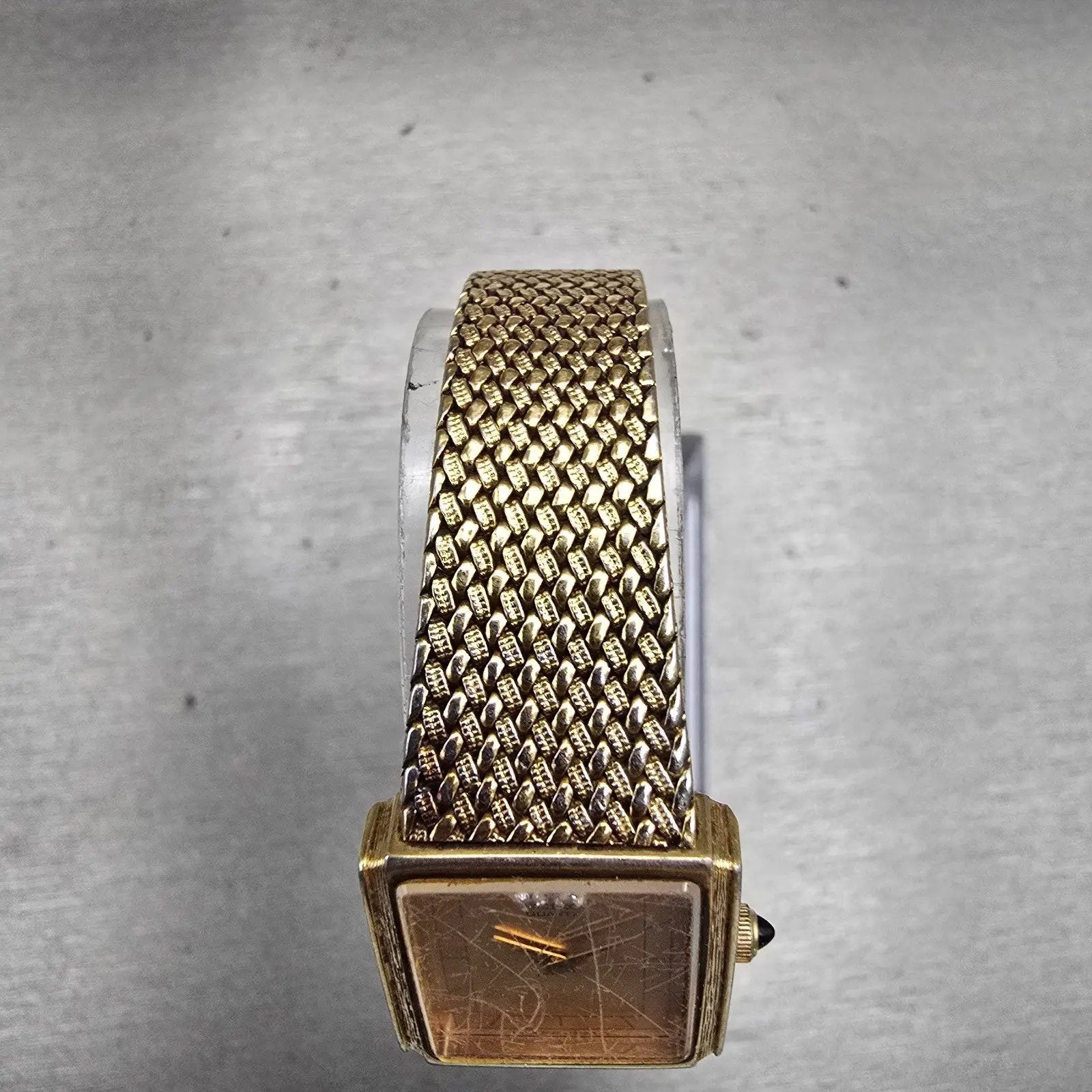 Seiko Watch Womem 19mm Gold Dial Gold Tone Rectangle 2C20-5610 New Battery VTG4