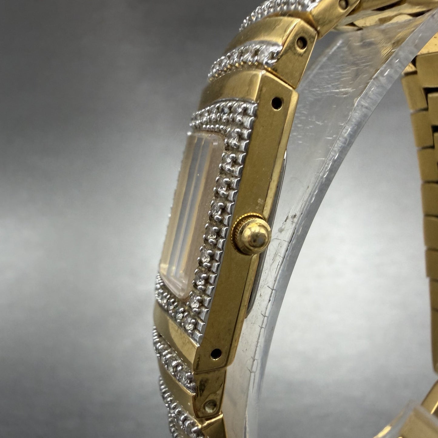 Wittnauer Tank Watch Women 14mm MOP Dial Gold Tone Diamond Bezel 12L05 New Batt2