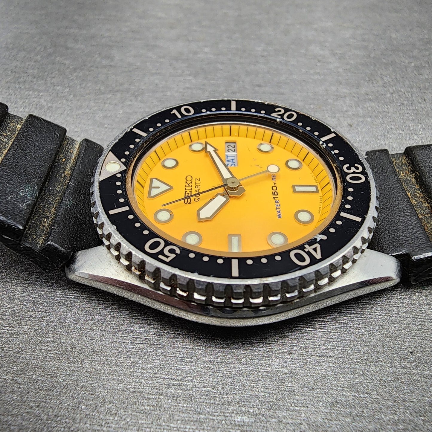Seiko Diver Watch Men 38mm Orange Dial Silver Tone Daydate 6458-600a New Battery