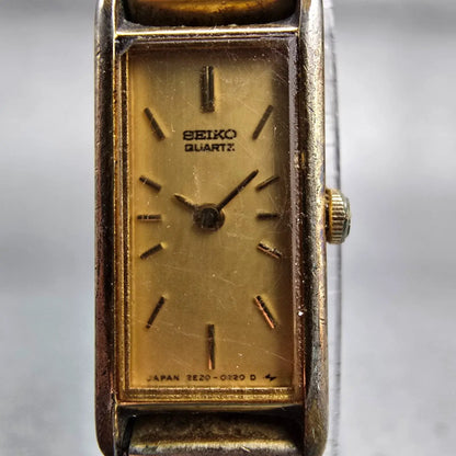 Seiko Watch Women 12mm Gold Dial Gold Tone Rectangle 2E20-5239 New Battery VTG1