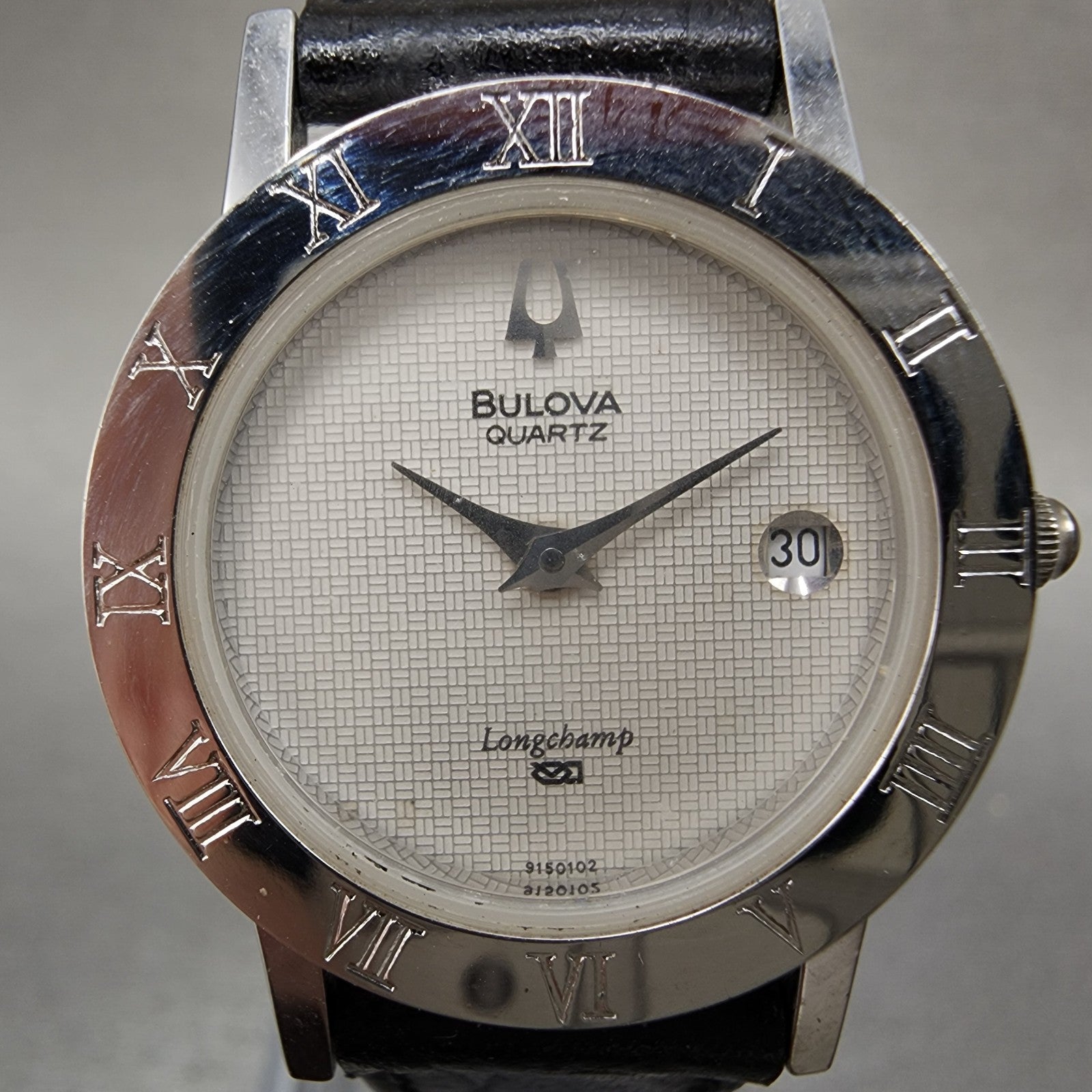 Bulova Longchamp Watch Women 25mm White Dial Silver Tone Date Round New Battery1