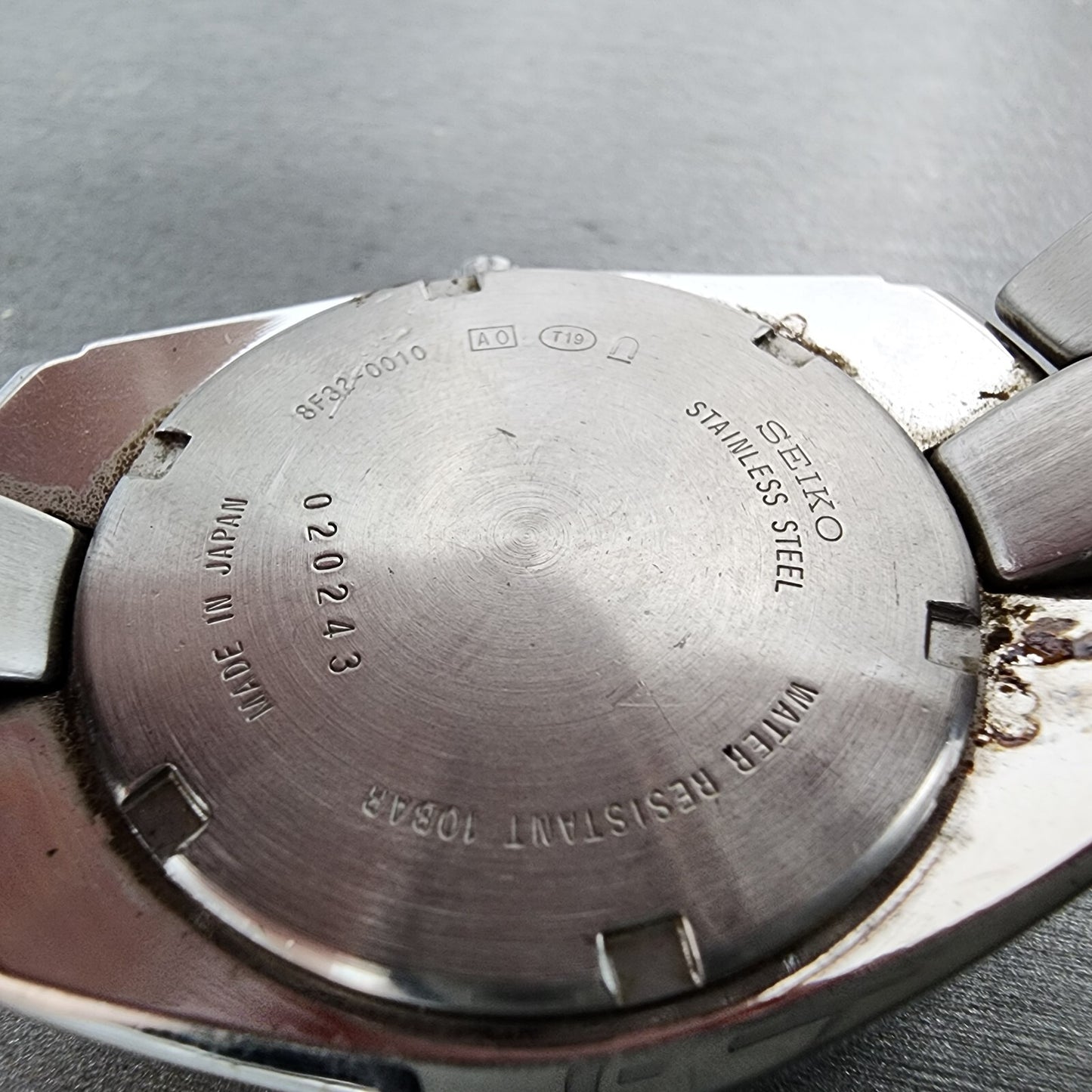 Seiko Perpetual Calendar Watch Men 39mm White Dial Silver Tone 8f320010 PARTS10