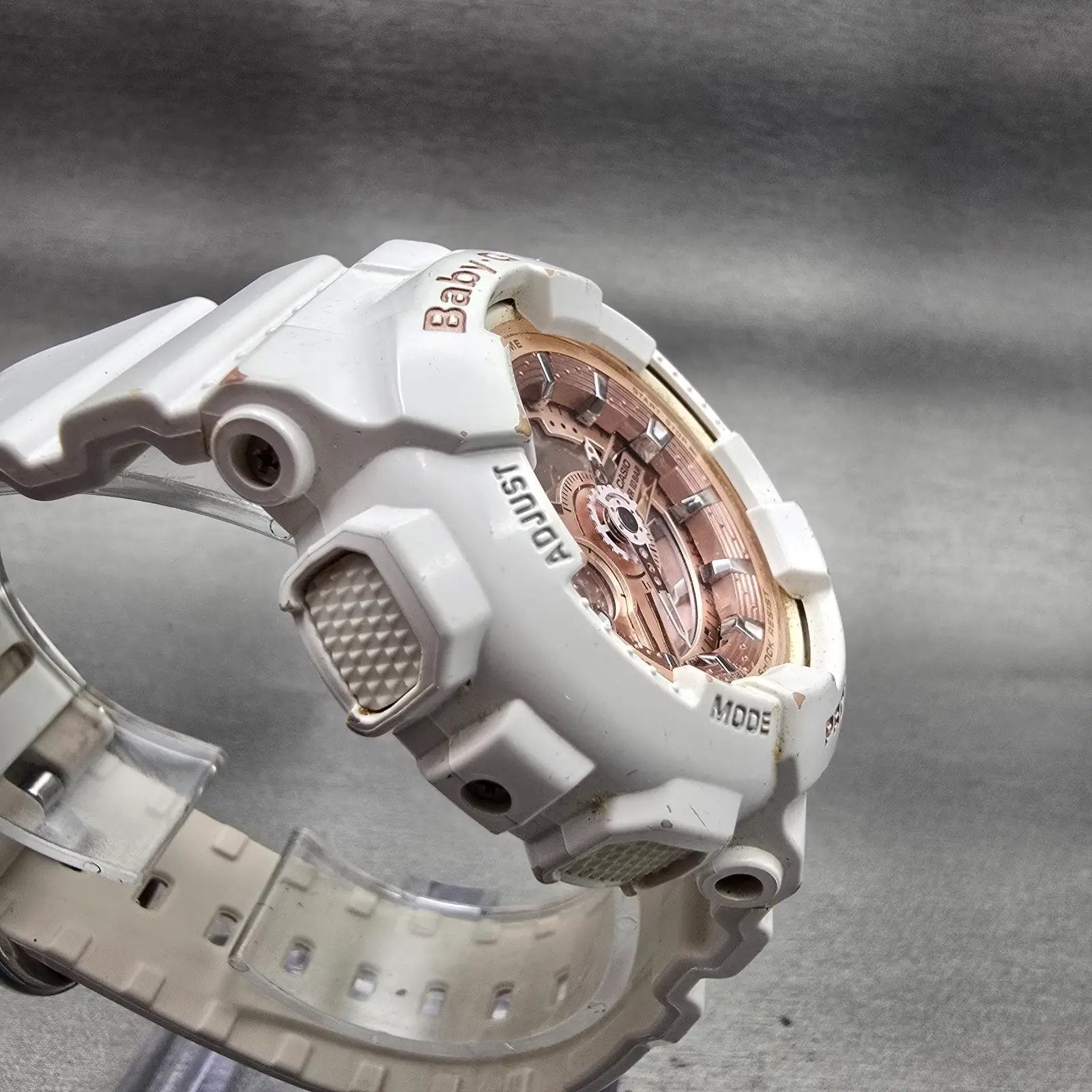 Casio Baby-G BA-100 Watch Women 42mm Rose Gold Dial White Chrono Alarm New Batt5
