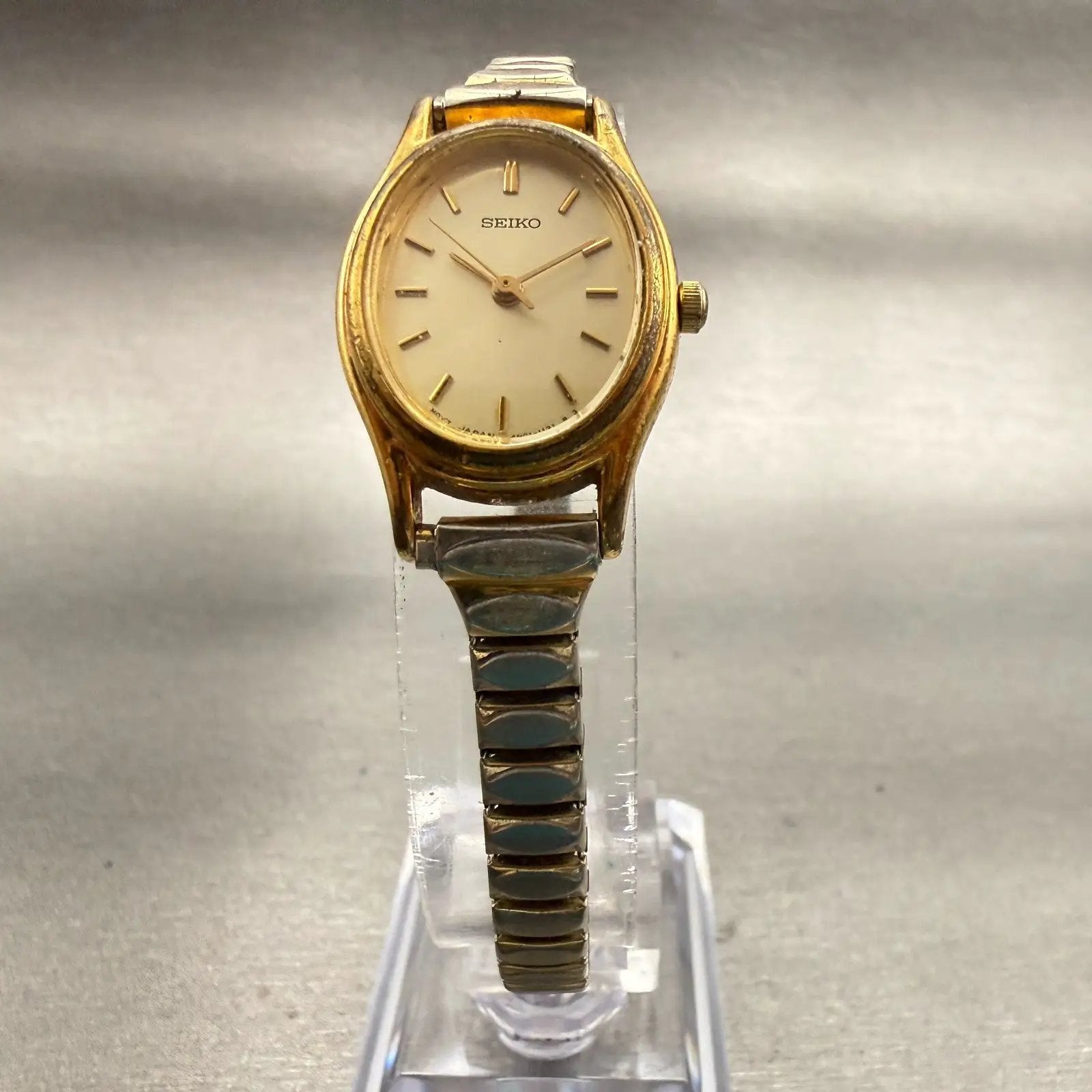 Seiko Watch Women 20mm Champagne Dial Gold Tone Oval 4N01-5060 New Battery VTG5