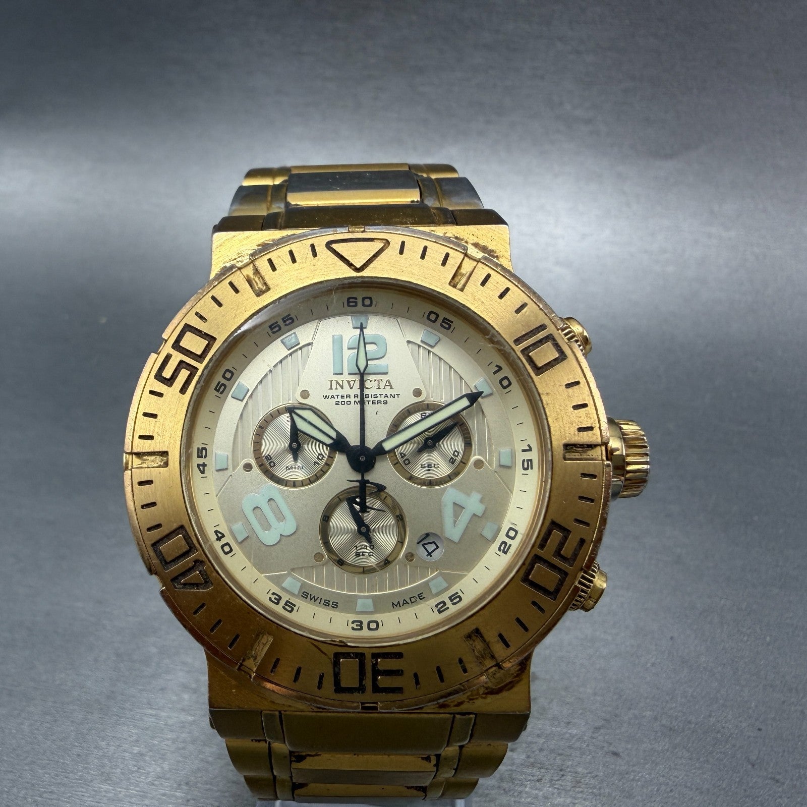 Invicta Reserve Ocean Reef Chrono Watch Men 46mm Champagne Dial Gold New Batt0