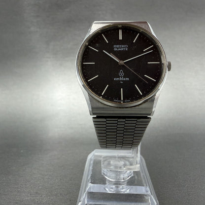 Seiko Emblem Watch Men 32mm Black Dial Silver Tone 4120-8010 New Battery5