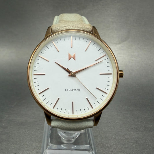 MVMT Boulevard Watch Women 38mm White Dial Rose Gold Tone Leather New Battery A0