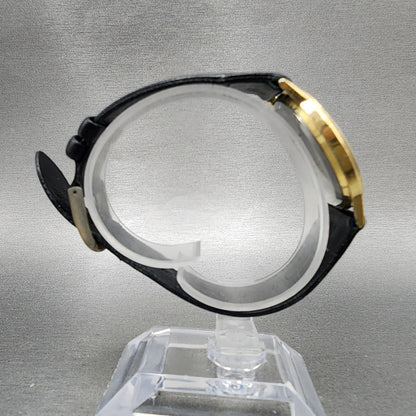 Seiko Watch Men 32mm Black Dial Gold Tone Round 26200209 New Battery VTG8