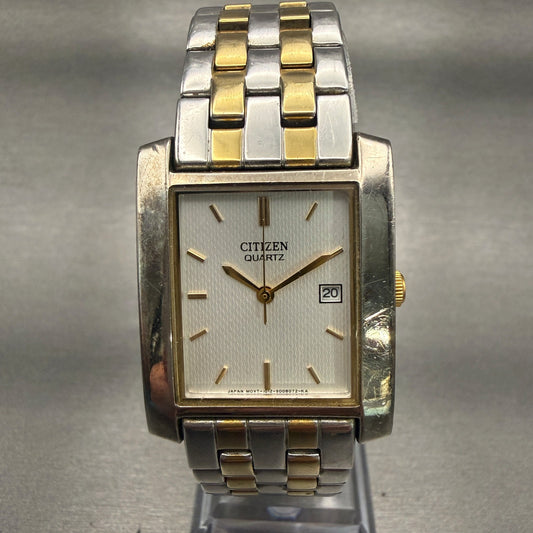Citizen Watch Men 27mm Silver Dial Two Tone Date Rectangle 1012-S004489 New Batt0