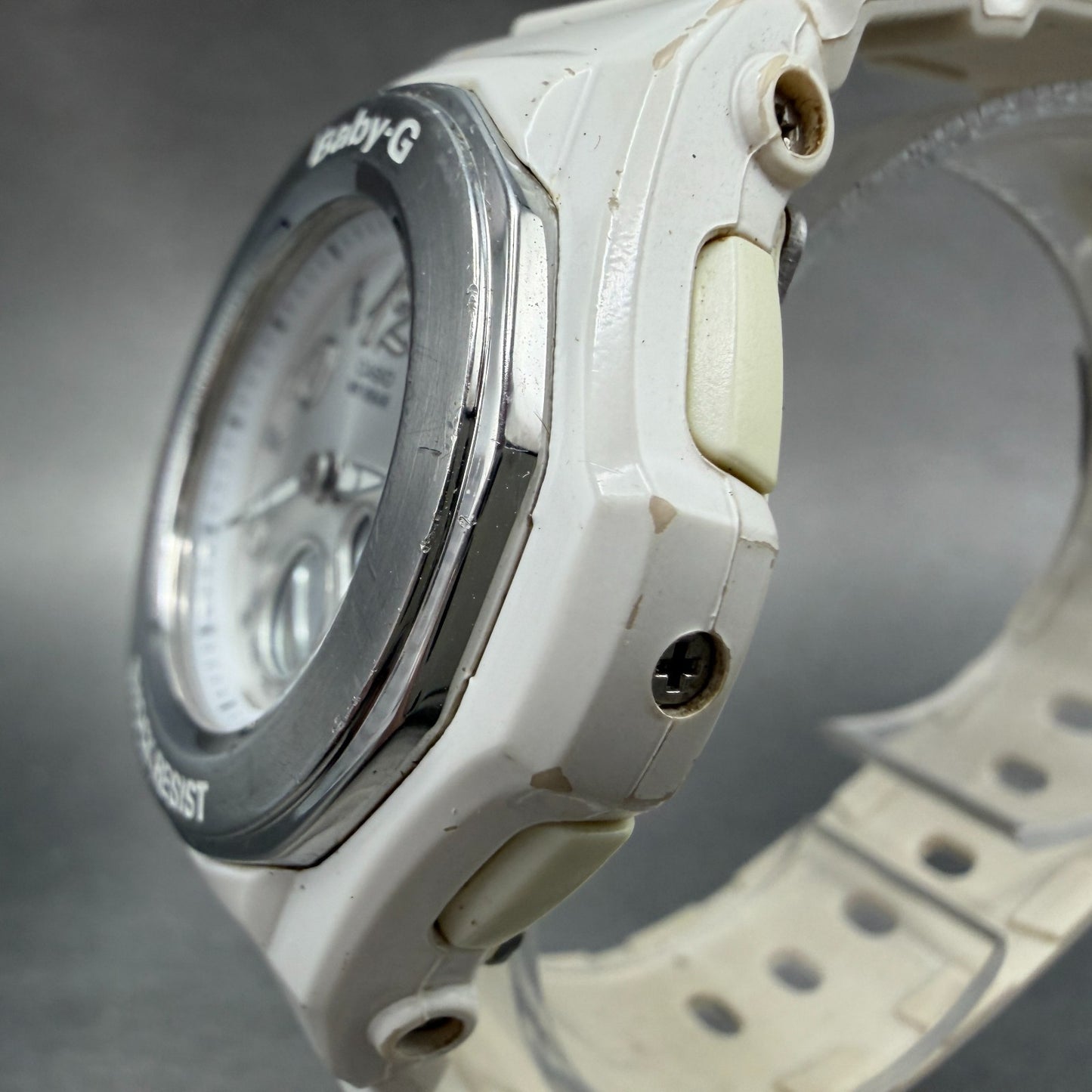 Casio Baby-G Watch Women 38mm White Dial White Case Round BGA-100 New Battery AB2